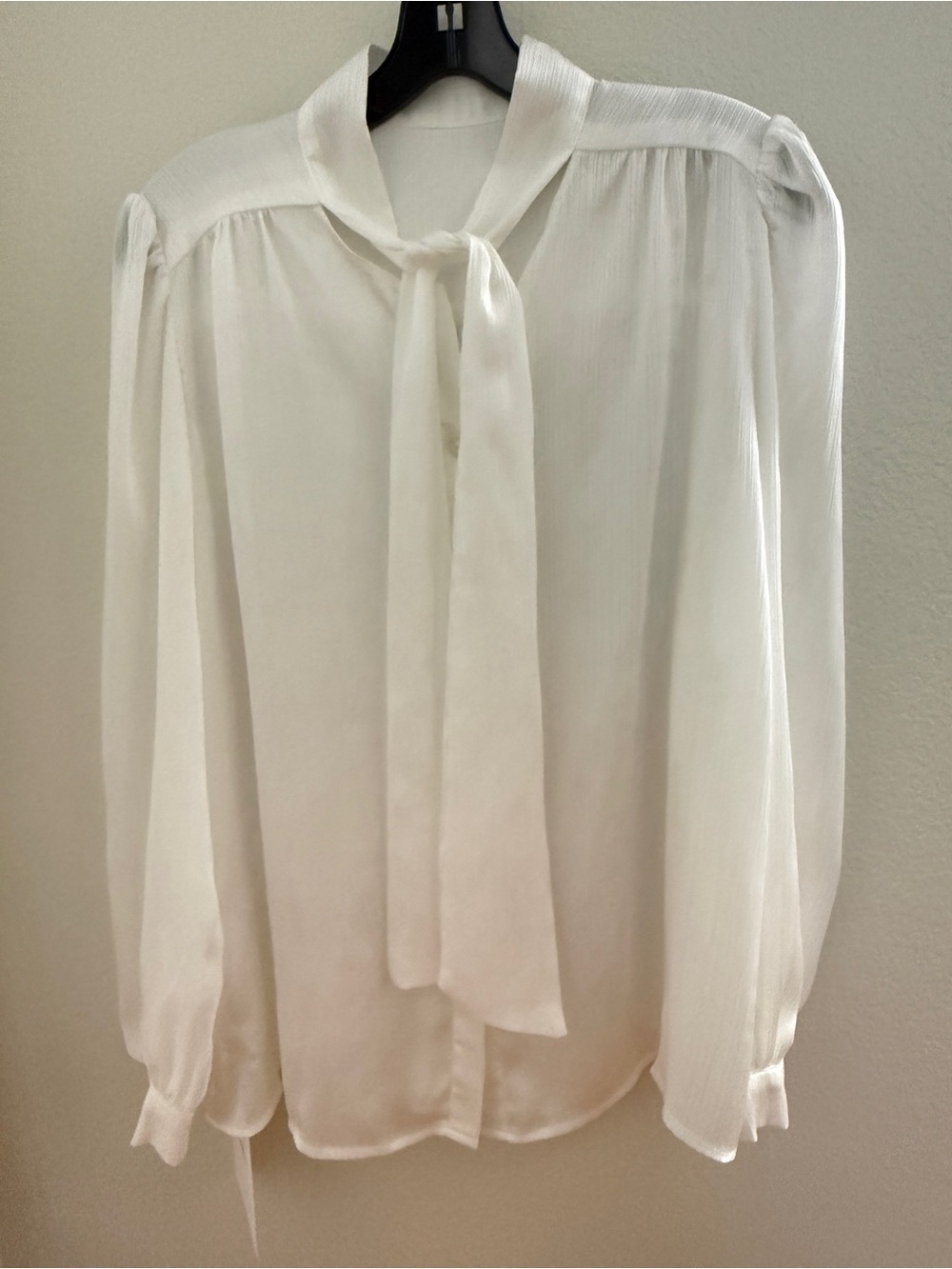 (NWT) Women's White Tie-Neck Blouse with Long Sleeves